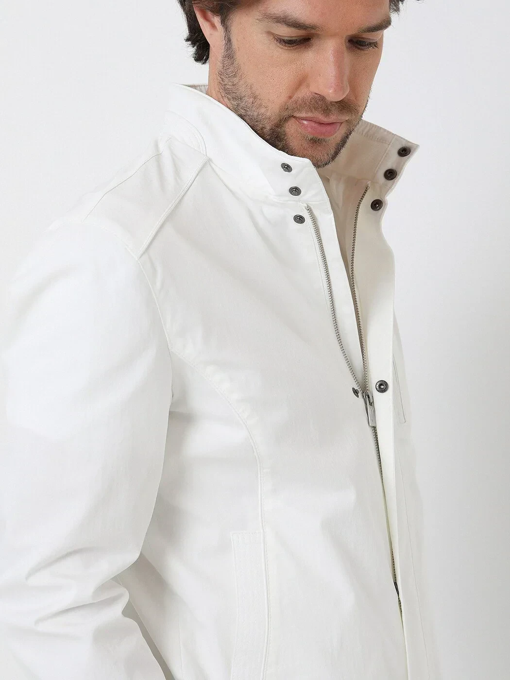 Kırık Beyaz Regular Fit Dik Yaka Casual Dokuma Mont - 2