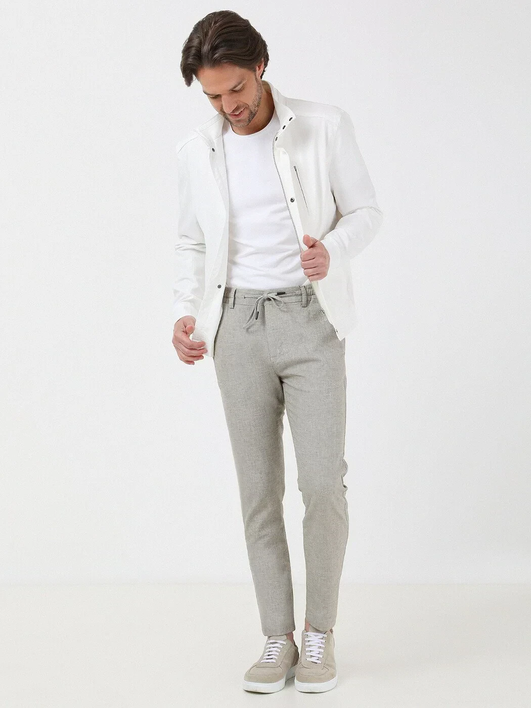 Kırık Beyaz Regular Fit Dik Yaka Casual Dokuma Mont - 3