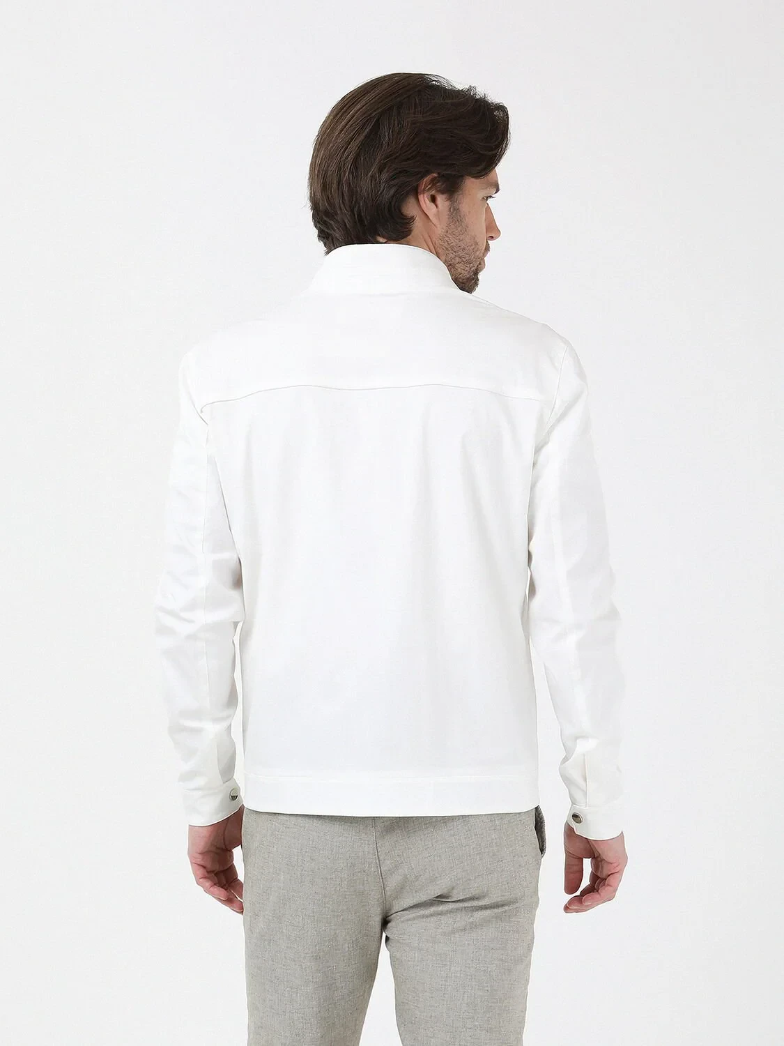 Kırık Beyaz Regular Fit Dik Yaka Casual Dokuma Mont - 7