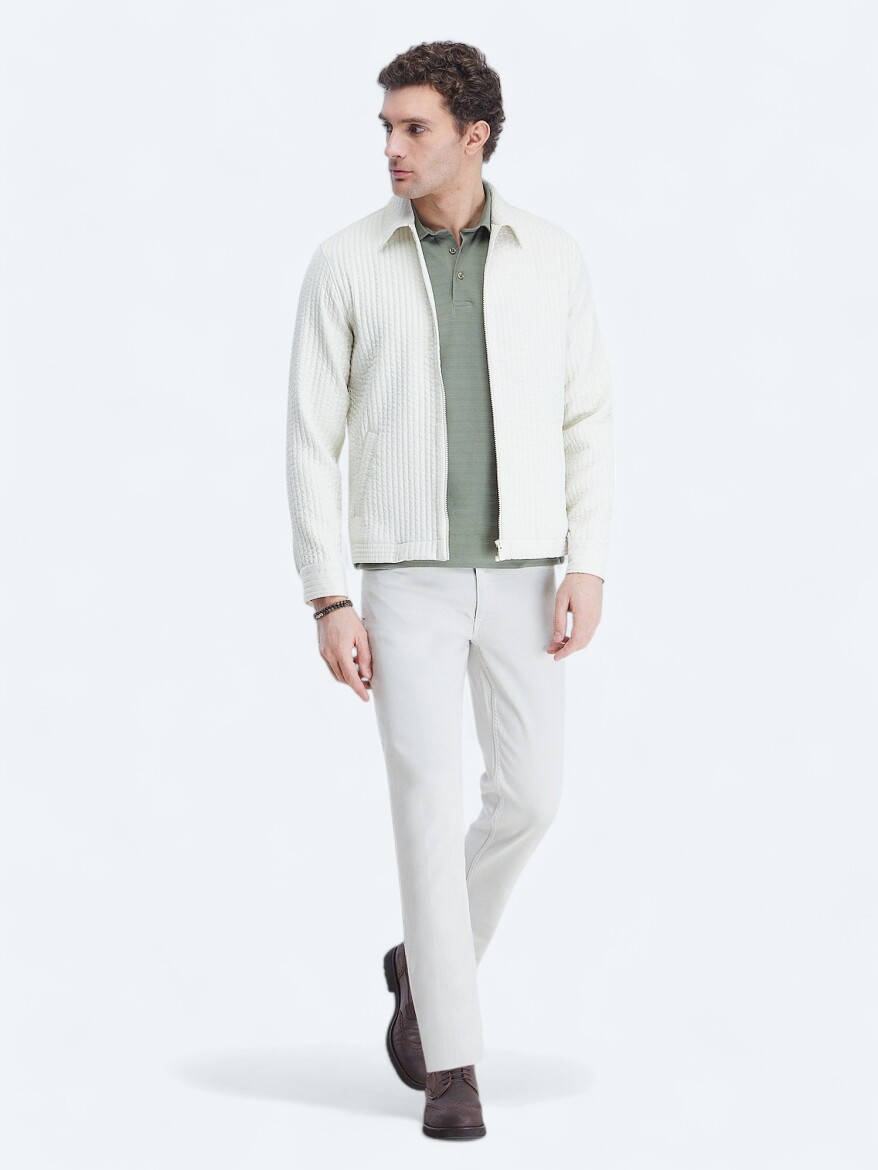 Kırık Beyaz Regular Fit Dik Yaka Casual Dokuma Mont - 2