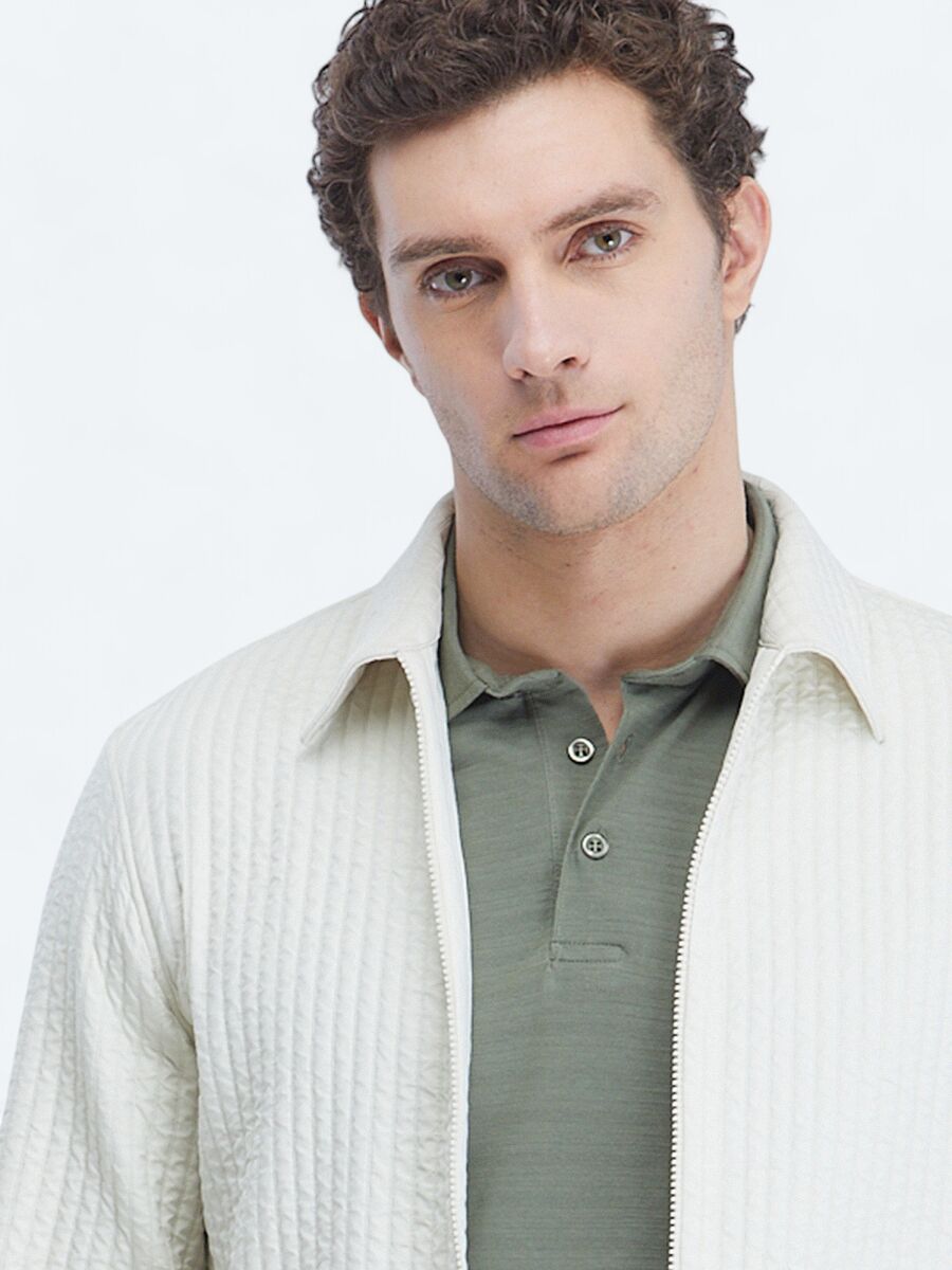 Kırık Beyaz Regular Fit Dik Yaka Casual Dokuma Mont - 3