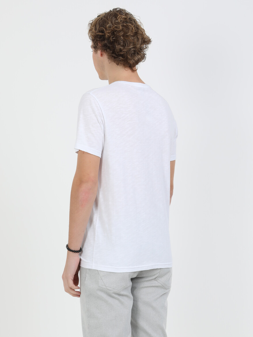 Kırmızı Baskılı Bisiklet Yaka %100 Pamuk T-Shirt - 4