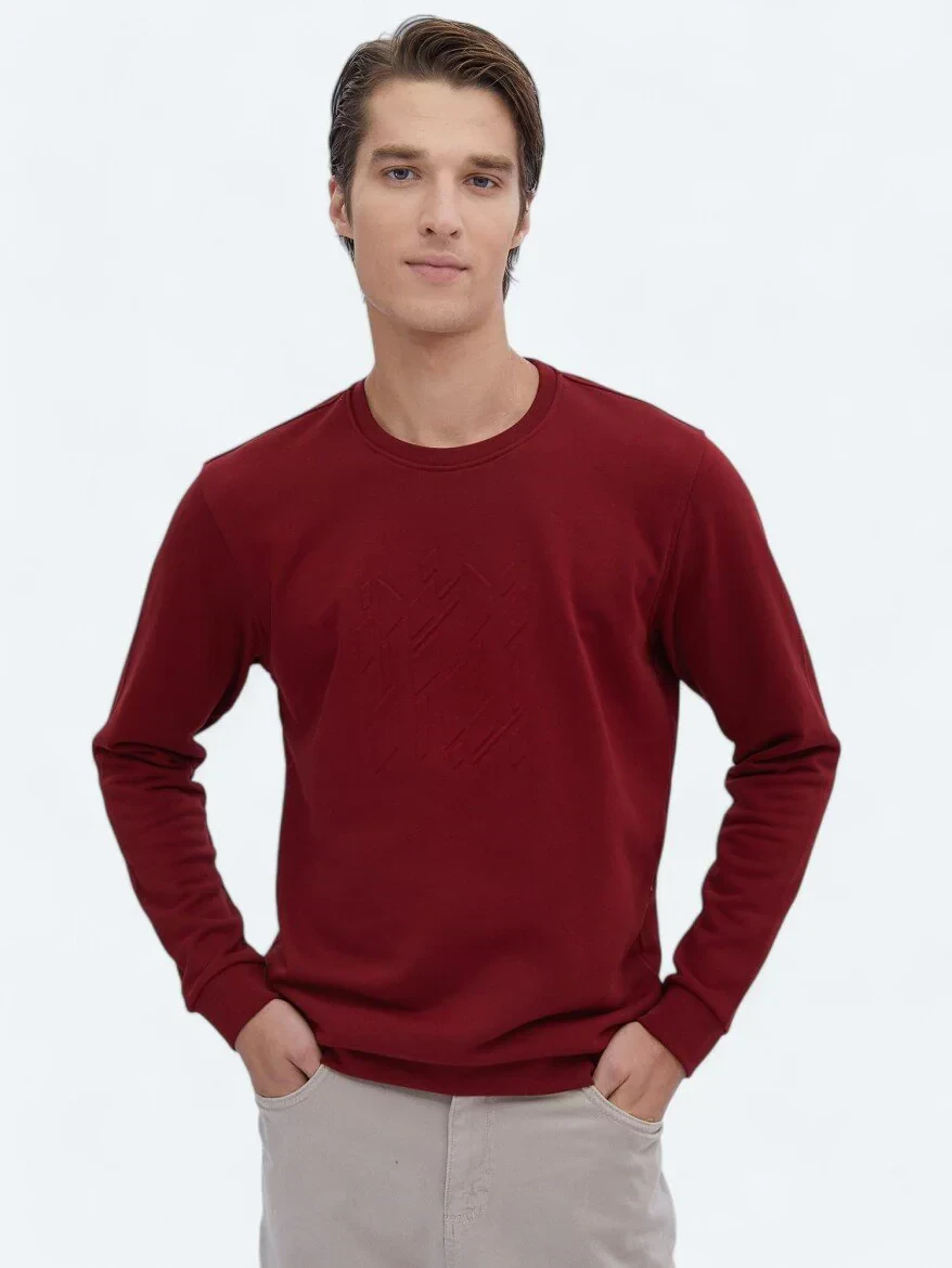 Kırmızı Bisiklet Yaka Baskılı Sweatshırt - 3