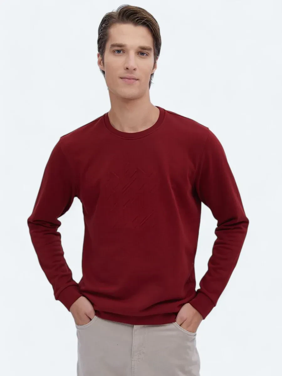 Kırmızı Bisiklet Yaka Baskılı Sweatshırt - 3