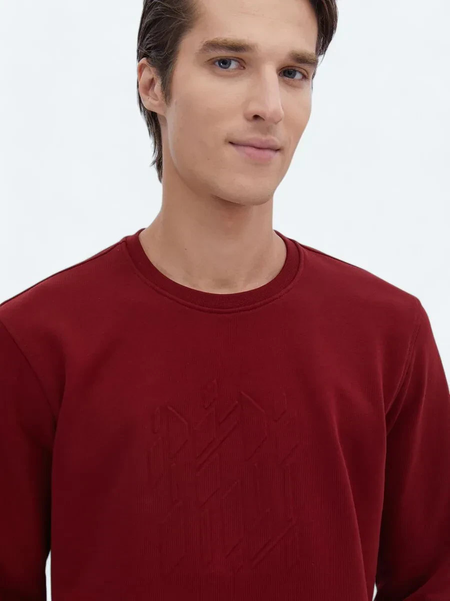 Kırmızı Bisiklet Yaka Baskılı Sweatshırt - 4