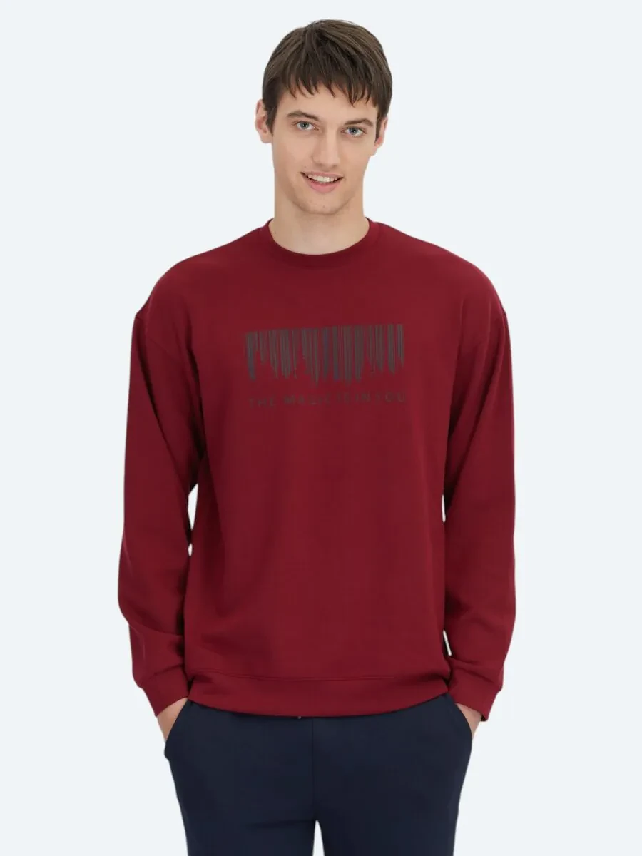 Kırmızı Bisiklet Yaka Baskılı Sweatshırt - 1