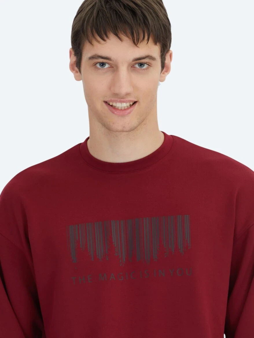 Kırmızı Bisiklet Yaka Baskılı Sweatshırt - 4