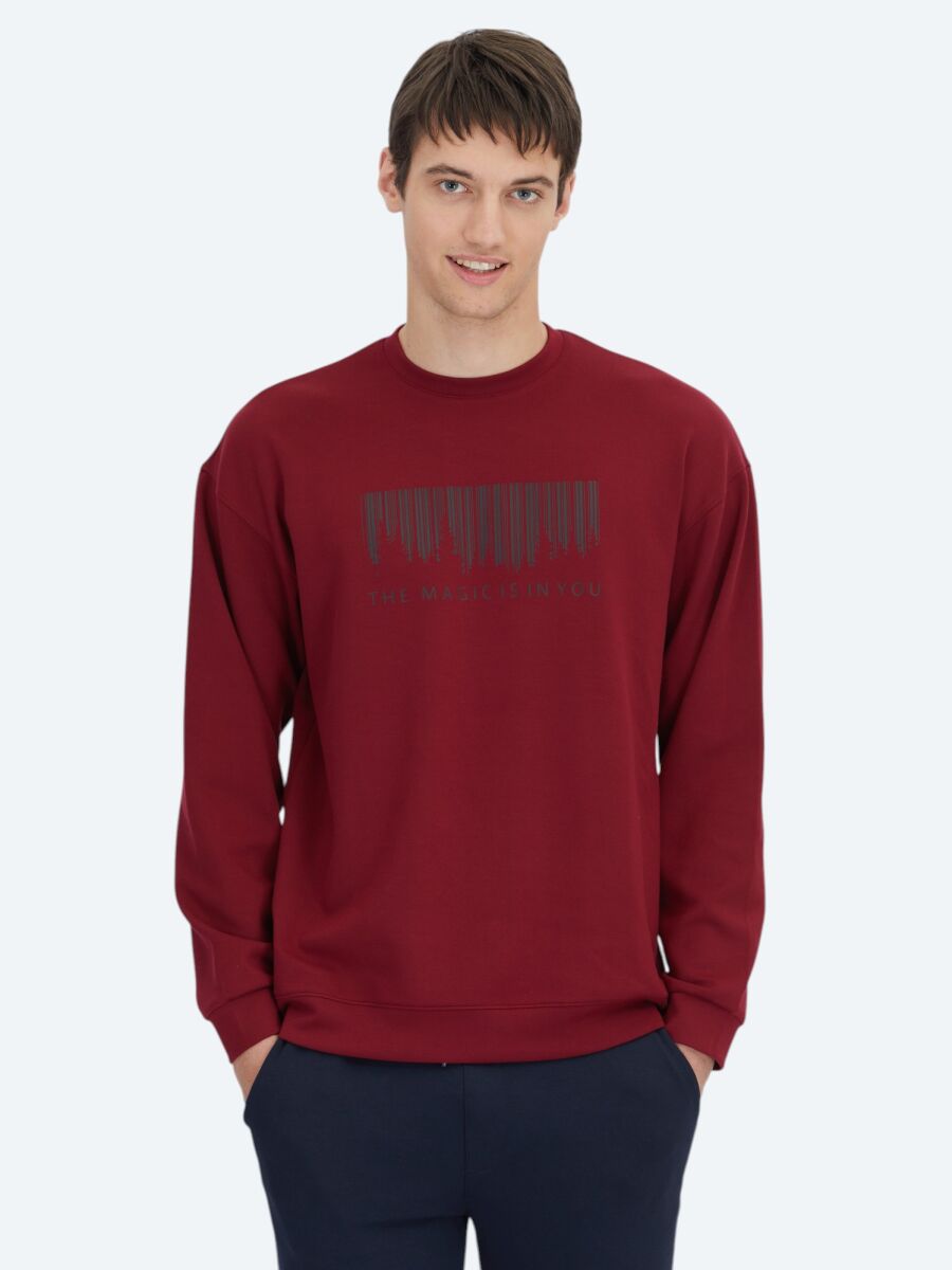 Kırmızı Bisiklet Yaka Baskılı Sweatshırt - 1