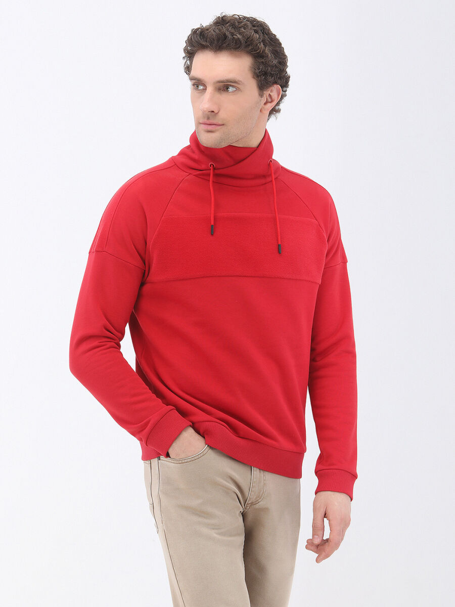 Kırmızı Dik Yaka Sweatshırt - 1