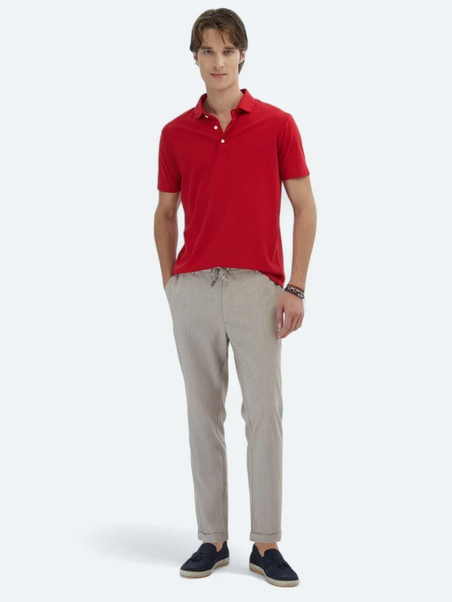 Kırmızı Düz Polo Yaka %100 Pamuk T-Shirt - 2