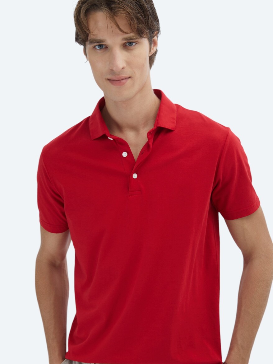 Kırmızı Düz Polo Yaka %100 Pamuk T-Shirt - KİP