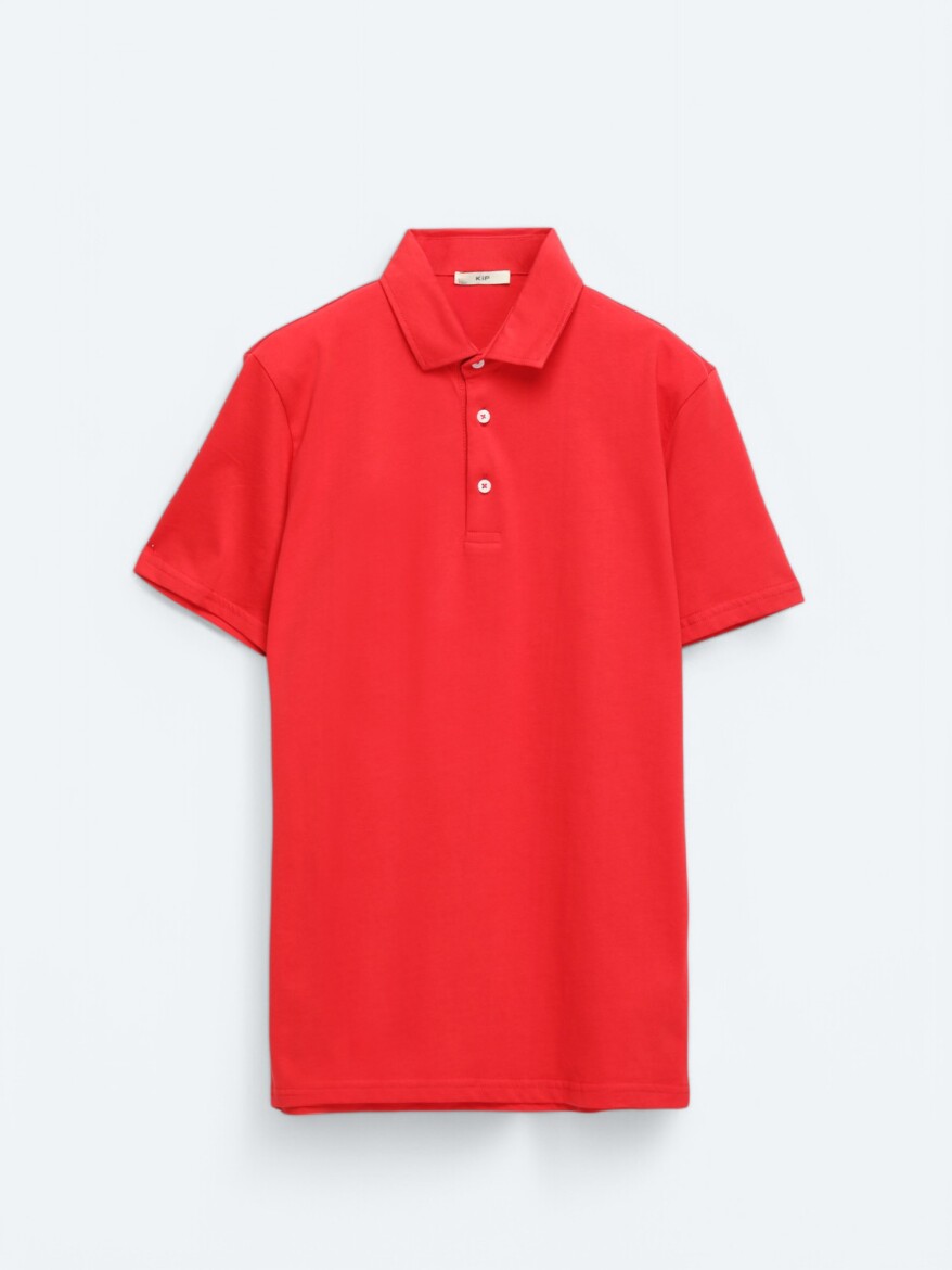 Kırmızı Düz Polo Yaka %100 Pamuk T-Shirt - 7