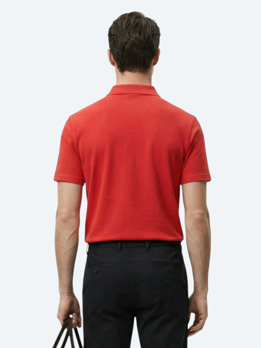 Kırmızı Düz Polo Yaka %100 Pamuk T-Shirt - 5