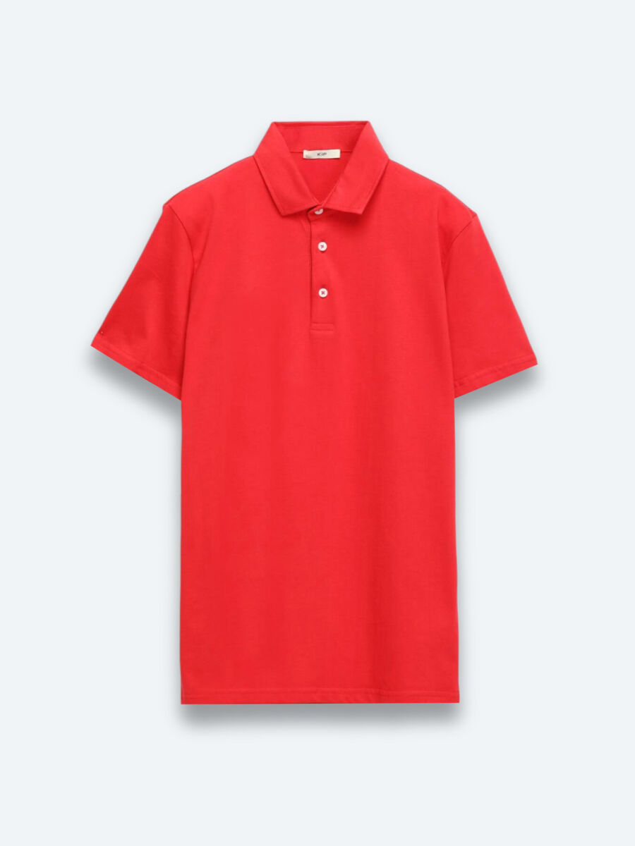 Kırmızı Düz Polo Yaka %100 Pamuk T-Shirt - 6