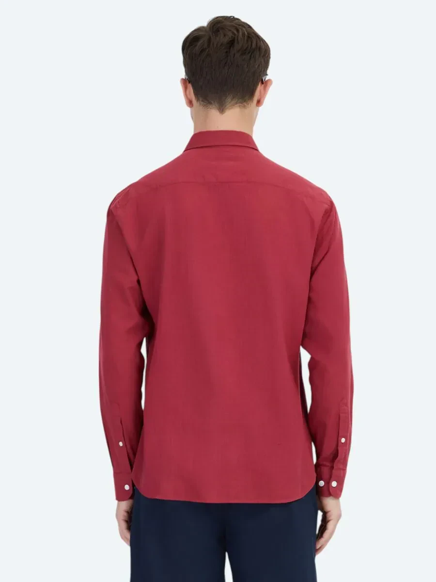 Kırmızı Düz Regular Fit Dokuma Casual %100 Pamuk Gömlek - 6