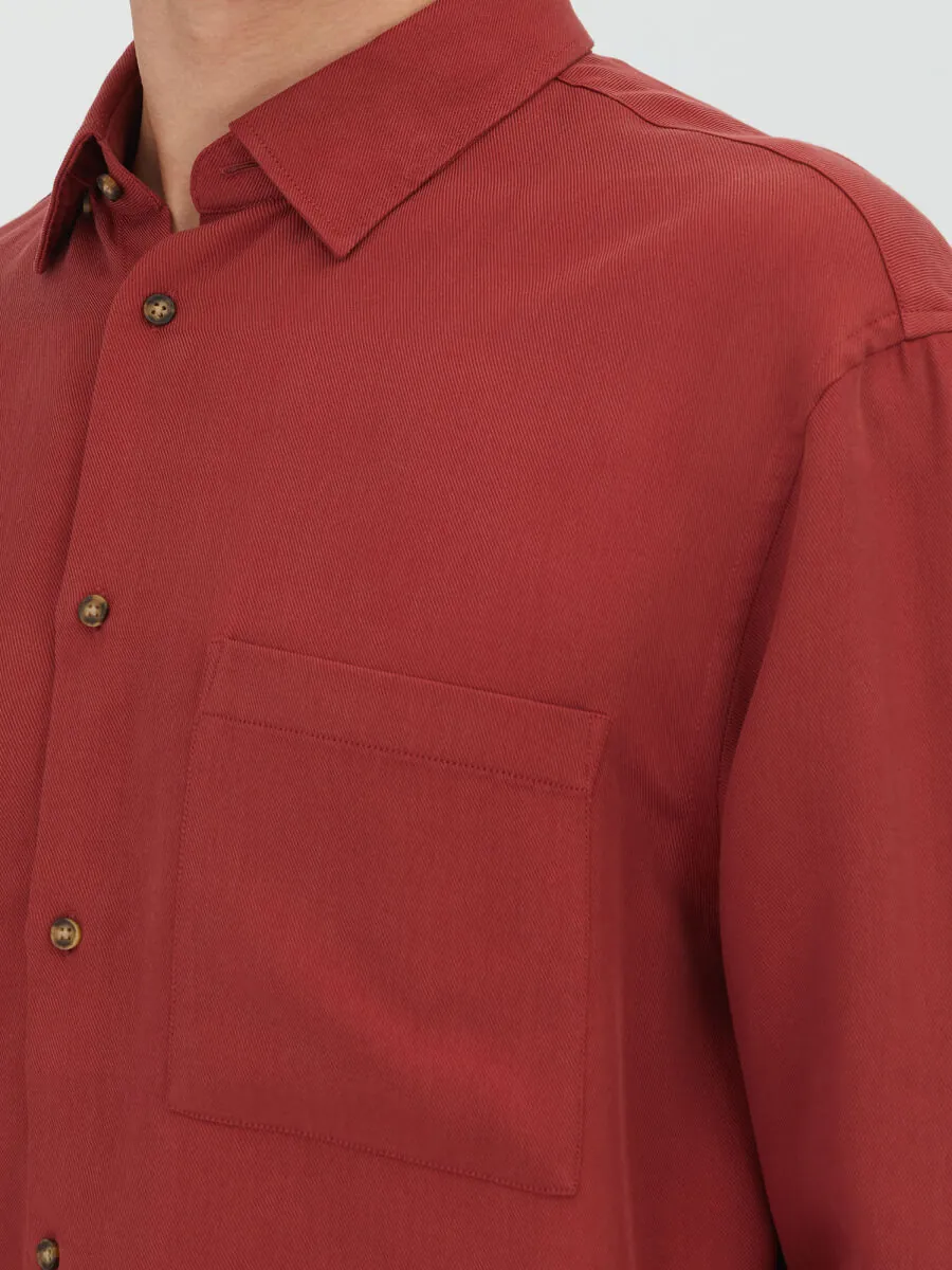 Kırmızı Fitilli Oversize Fit Dokuma Casual Gömlek - 5