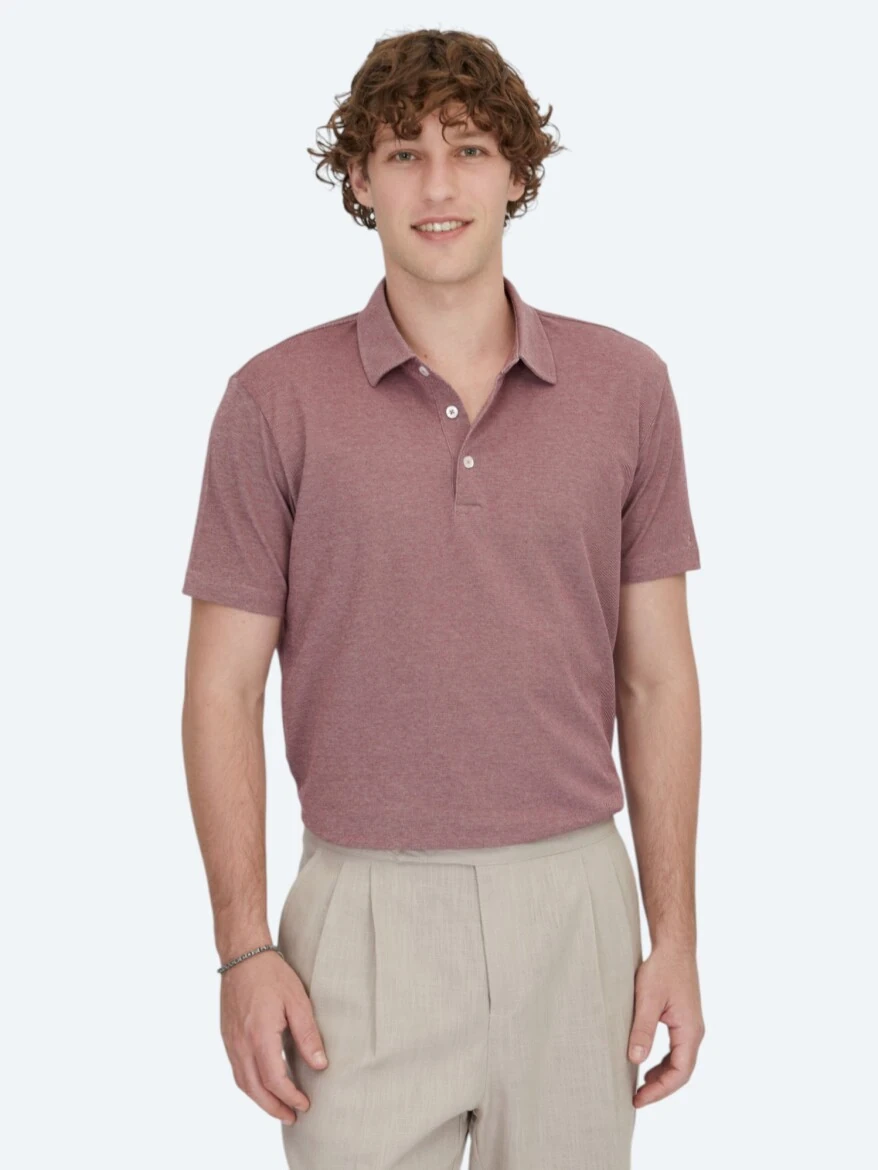 Kırmızı Polo Yaka Pamuk Karışımlı T-Shirt - 1