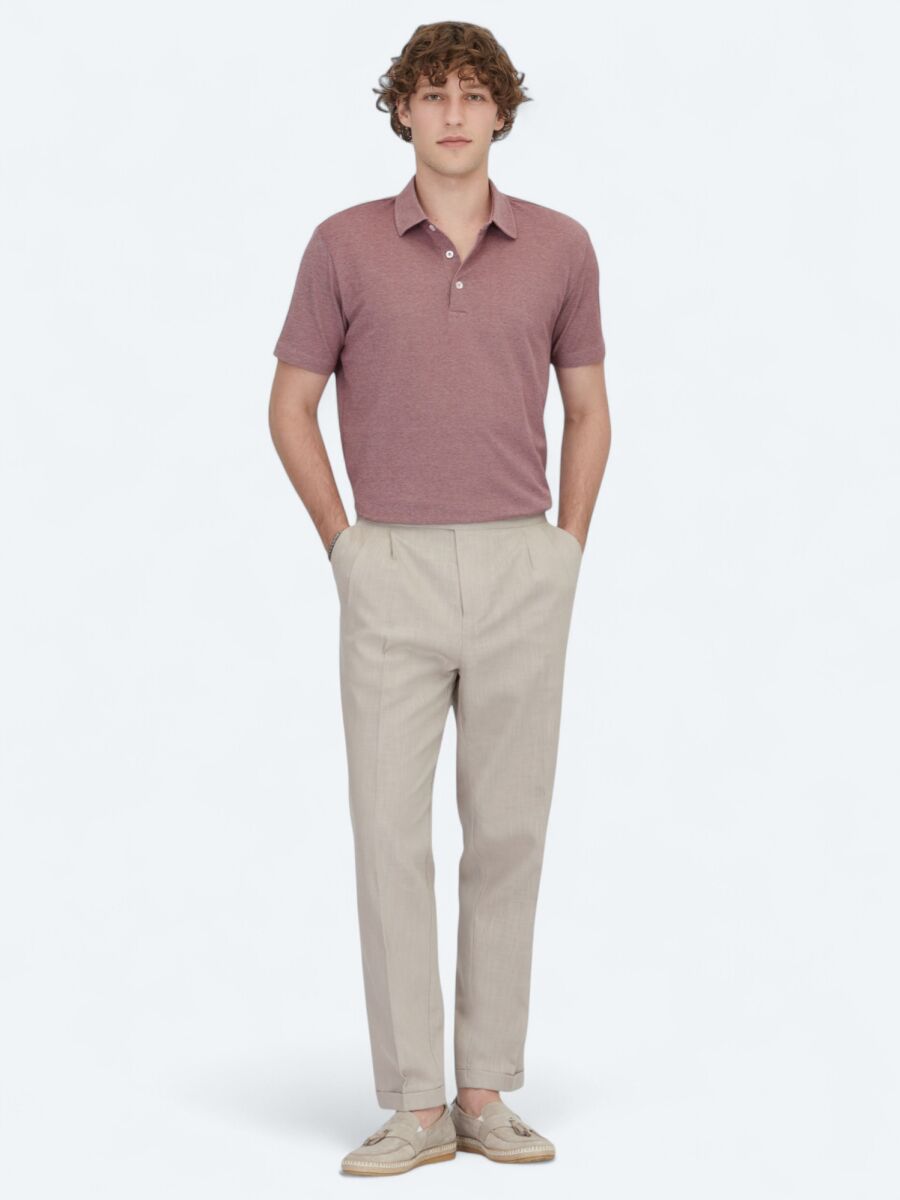 Kırmızı Polo Yaka Pamuk Karışımlı T-Shirt - 2