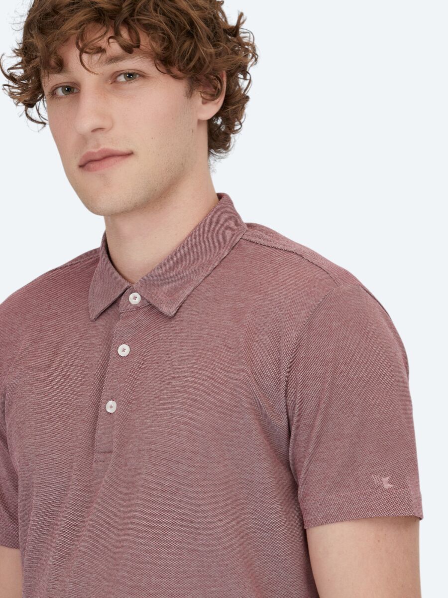 Kırmızı Polo Yaka Pamuk Karışımlı T-Shirt - 3