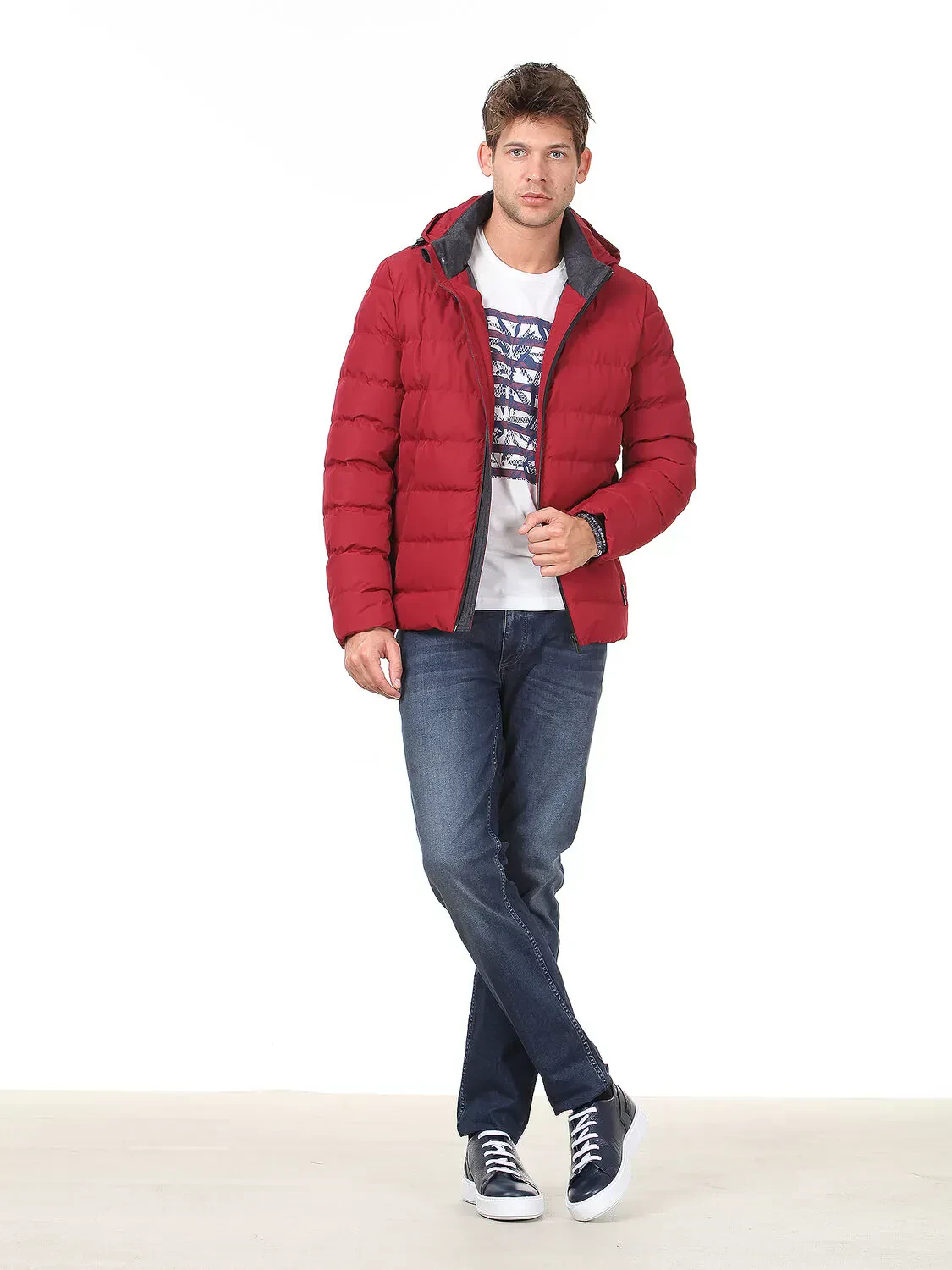 Kırmızı Regular Fit Casual Dokuma Mont - 3