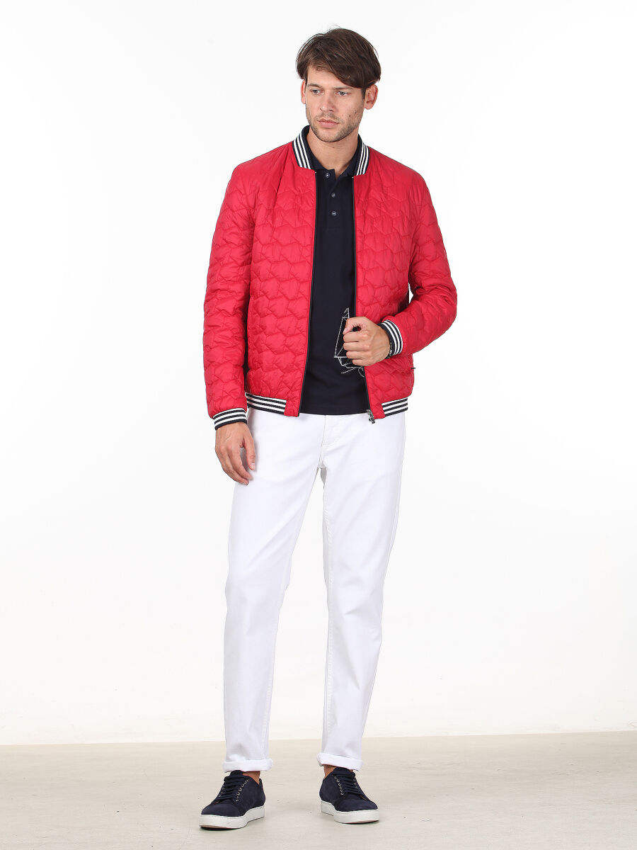 Kırmızı Regular Fit Casual Dokuma Mont - 3