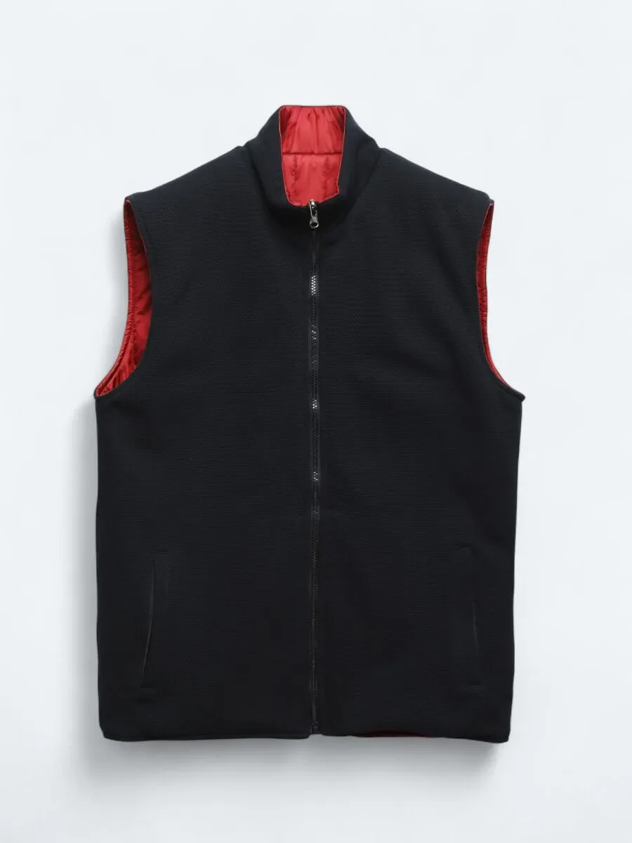 Kırmızı Regular Fit Dik Yaka Casual Örme Çift Taraflı Spor Yelek - 1