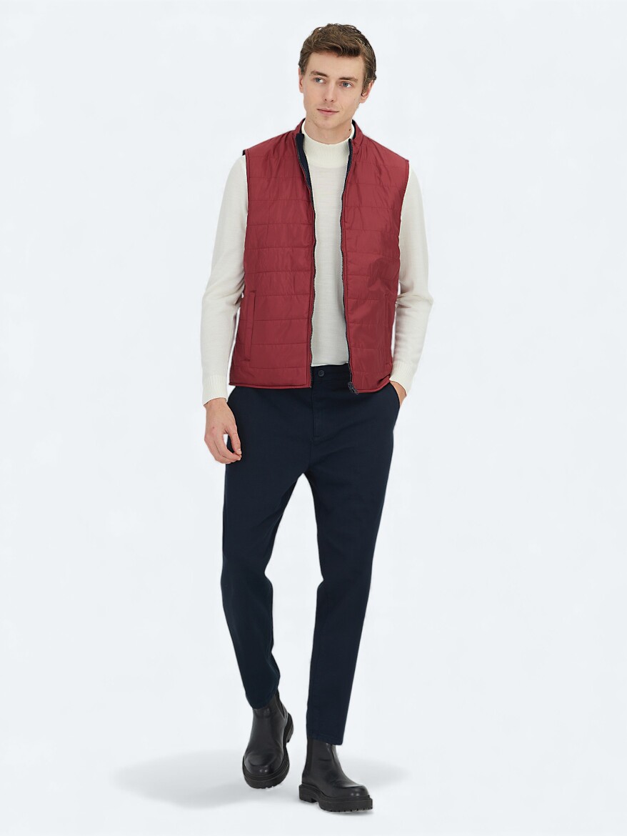 Kırmızı Regular Fit Dik Yaka Casual Örme Çift Taraflı Spor Yelek - 3