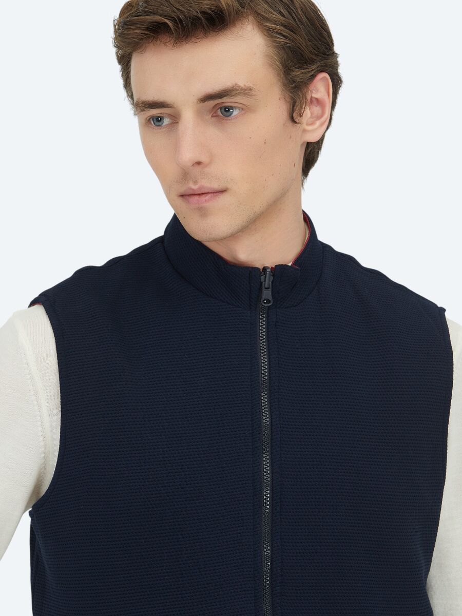 Kırmızı Regular Fit Dik Yaka Casual Örme Çift Taraflı Spor Yelek - 4