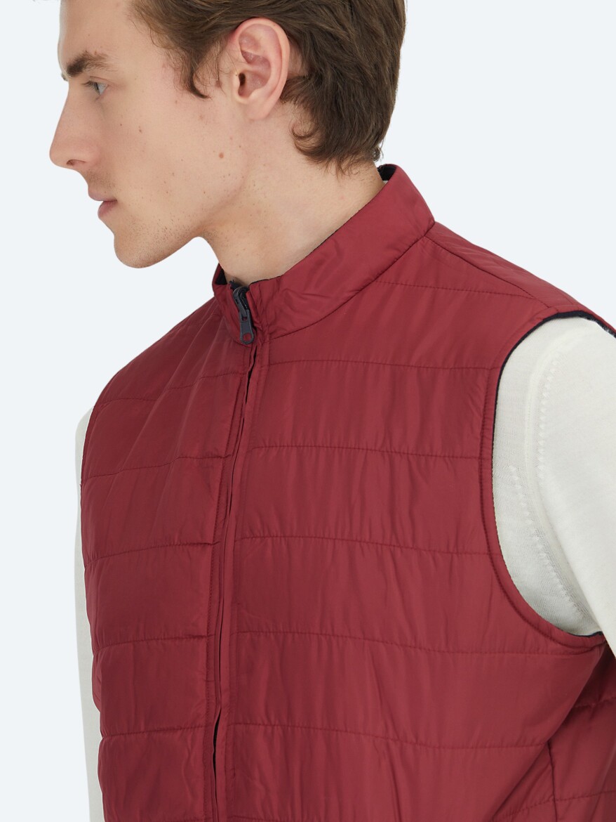 Kırmızı Regular Fit Dik Yaka Casual Örme Çift Taraflı Spor Yelek - 5