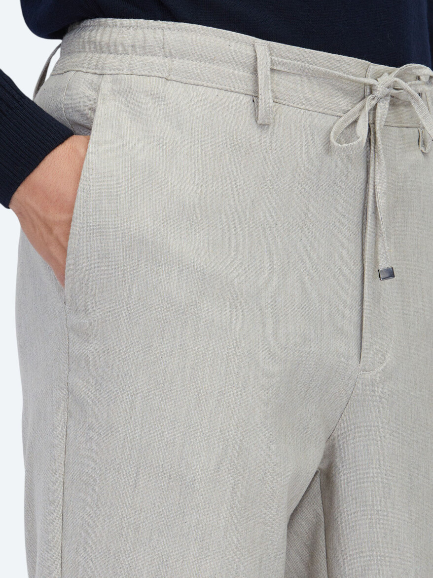 Koyu Bej Düz Dokuma Jogging Fit Casual Pantolon - 4