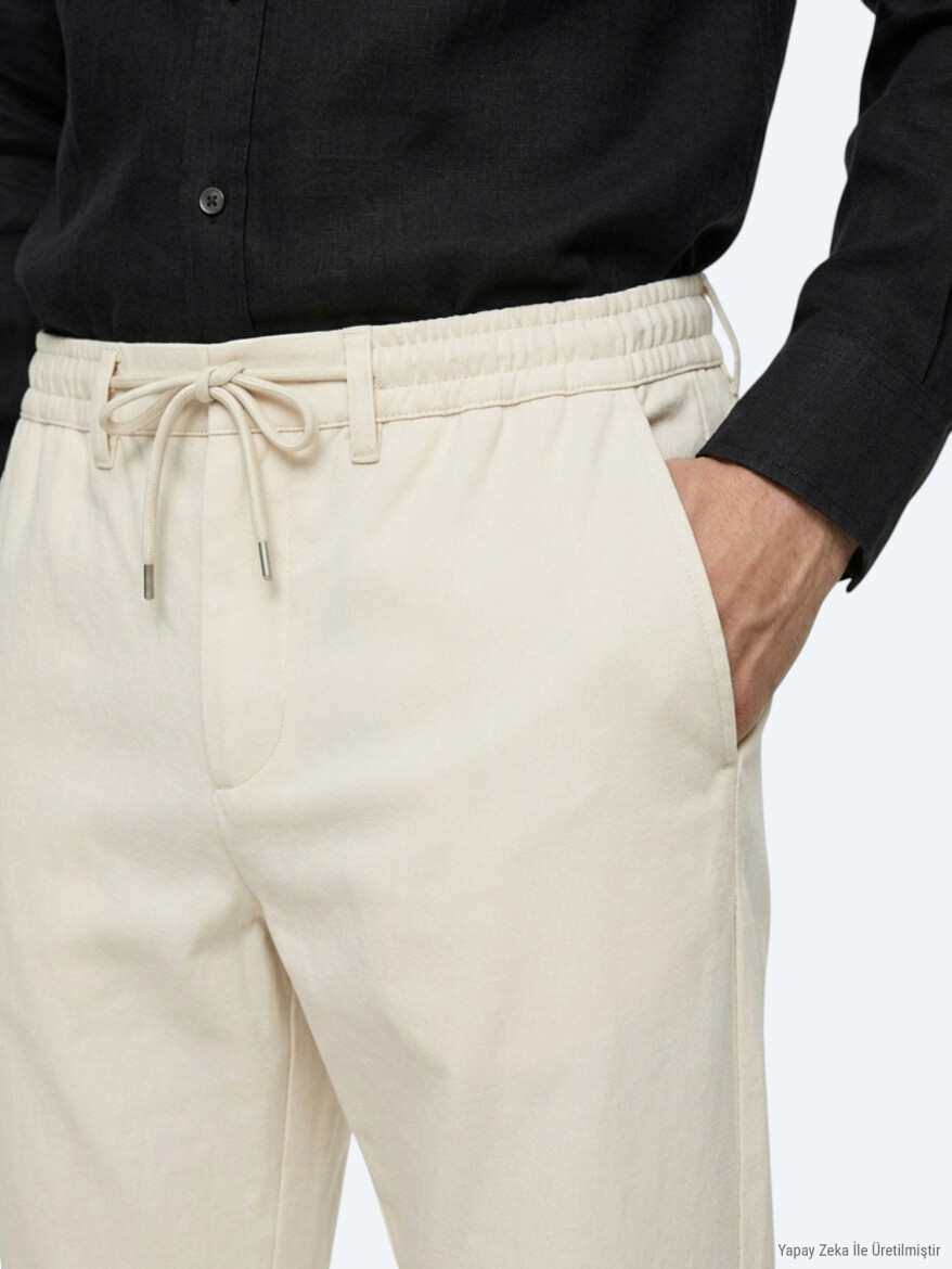 Koyu Bej Düz Dokuma Jogging Fit Casual Pantolon - 3