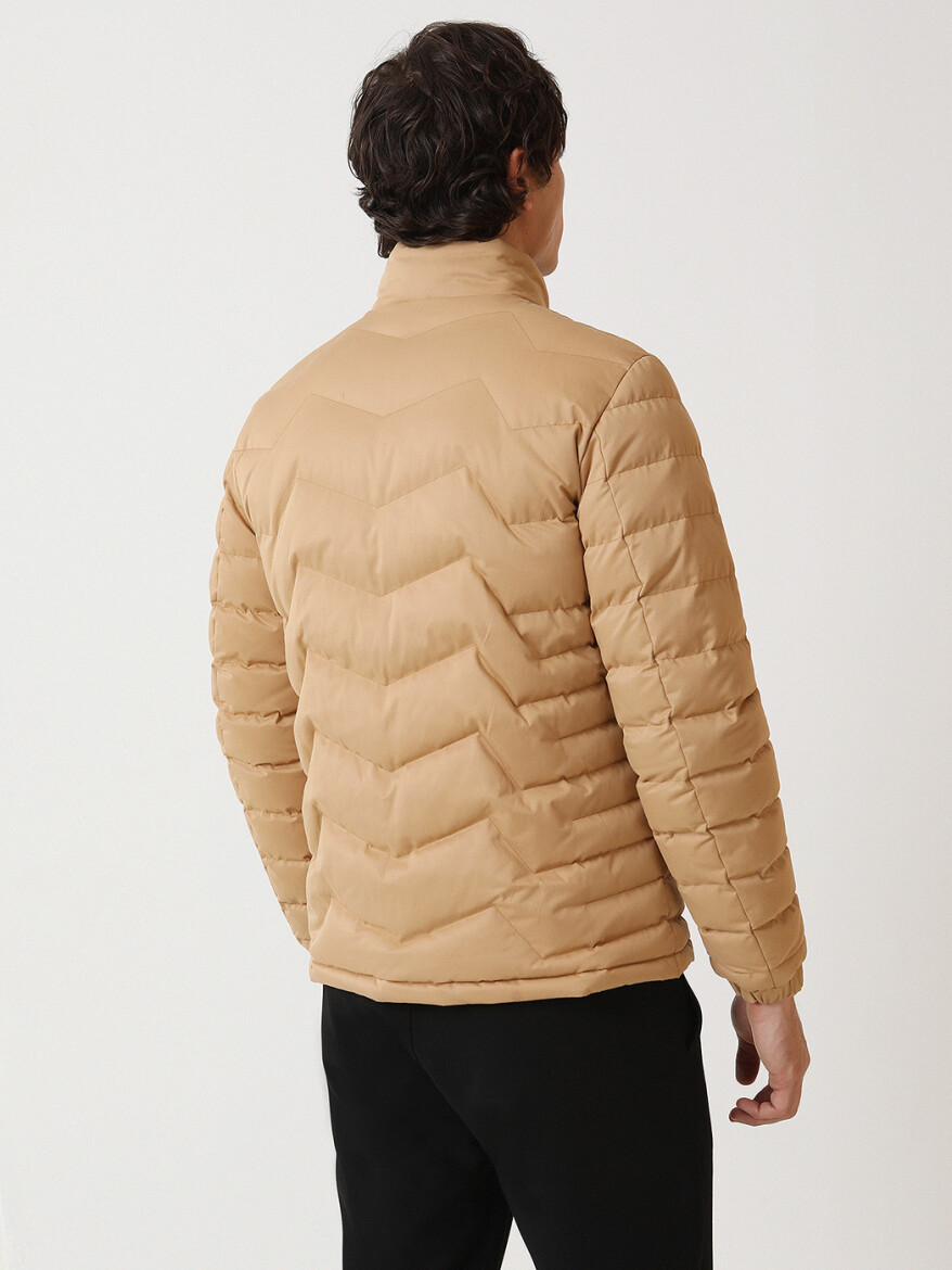 Koyu Bej Regular Fit Dik Yaka Casual Dokuma Mont - 5