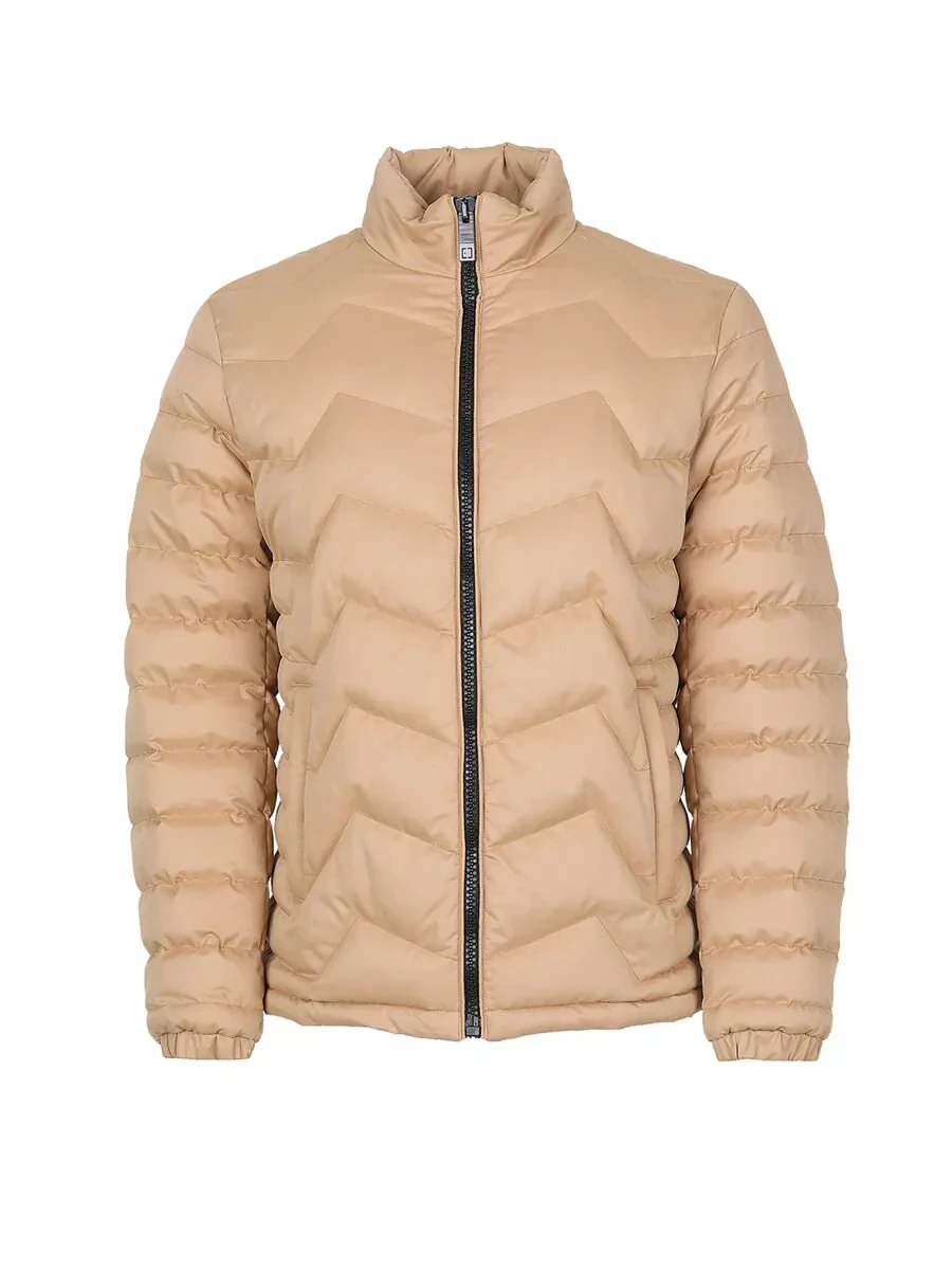 Koyu Bej Regular Fit Dik Yaka Casual Dokuma Mont - 6