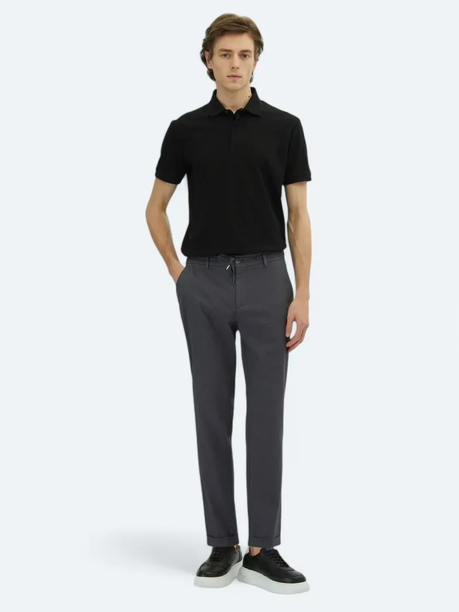 Koyu Gri Düz Dokuma Jogging Fit Casual Pamuk Karışımlı Pantolon - 1