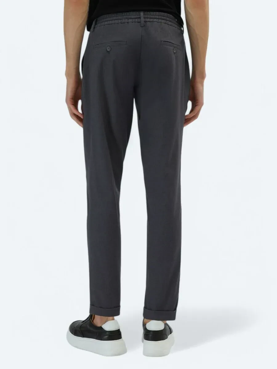Koyu Gri Düz Dokuma Jogging Fit Casual Pamuk Karışımlı Pantolon - 4