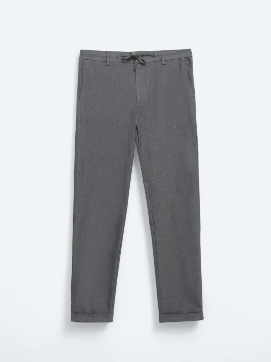 Koyu Gri Düz Dokuma Jogging Fit Casual Pamuk Karışımlı Pantolon - 5