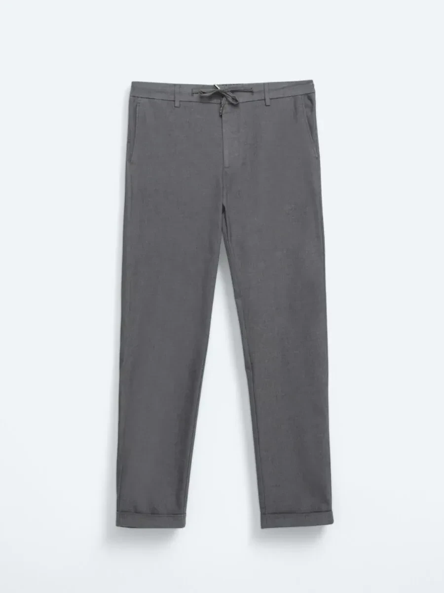 Koyu Gri Düz Dokuma Jogging Fit Casual Pamuk Karışımlı Pantolon - 5