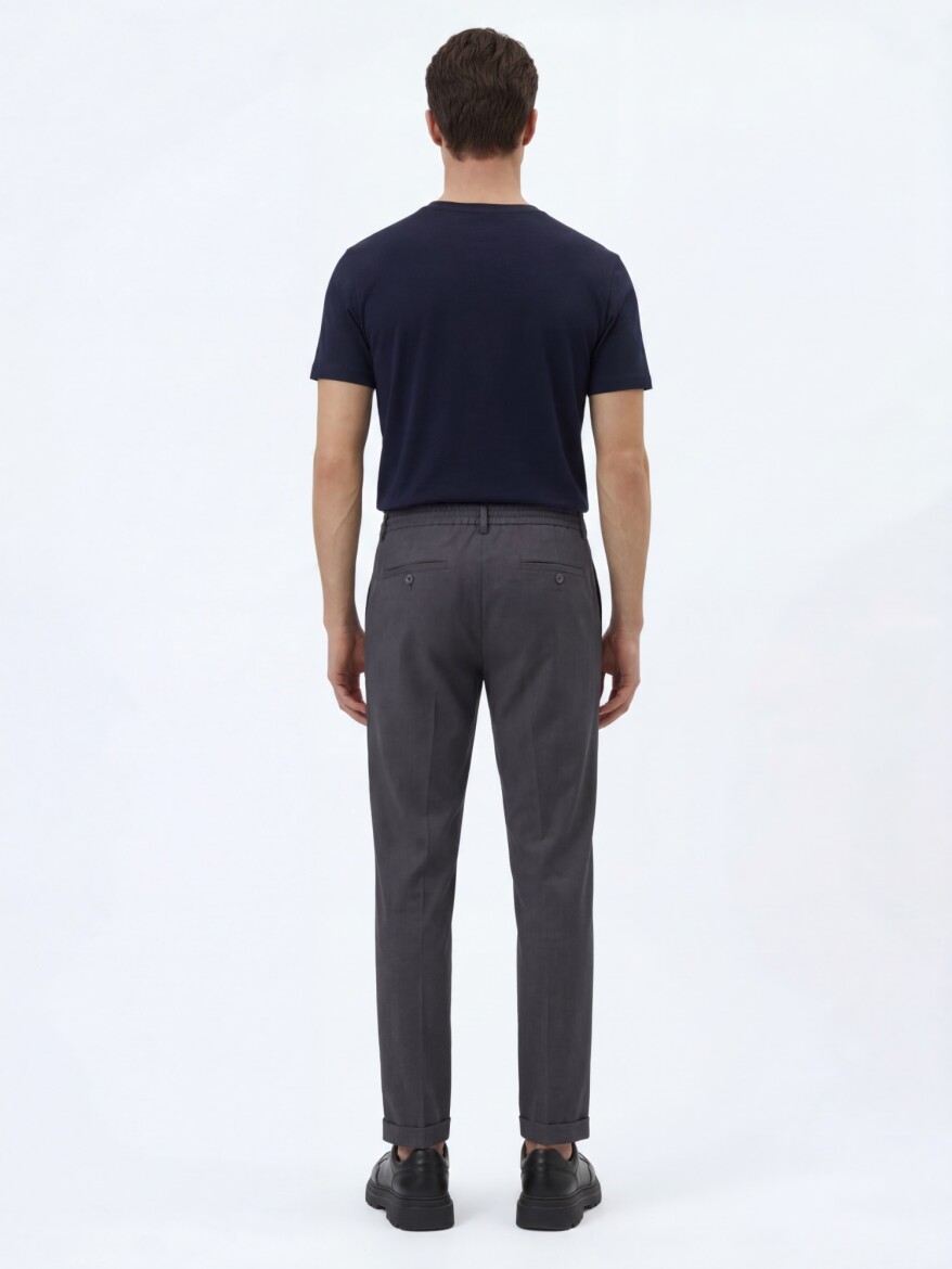 Koyu Gri Düz Dokuma Jogging Fit Casual Pamuk Karışımlı Pantolon - 4