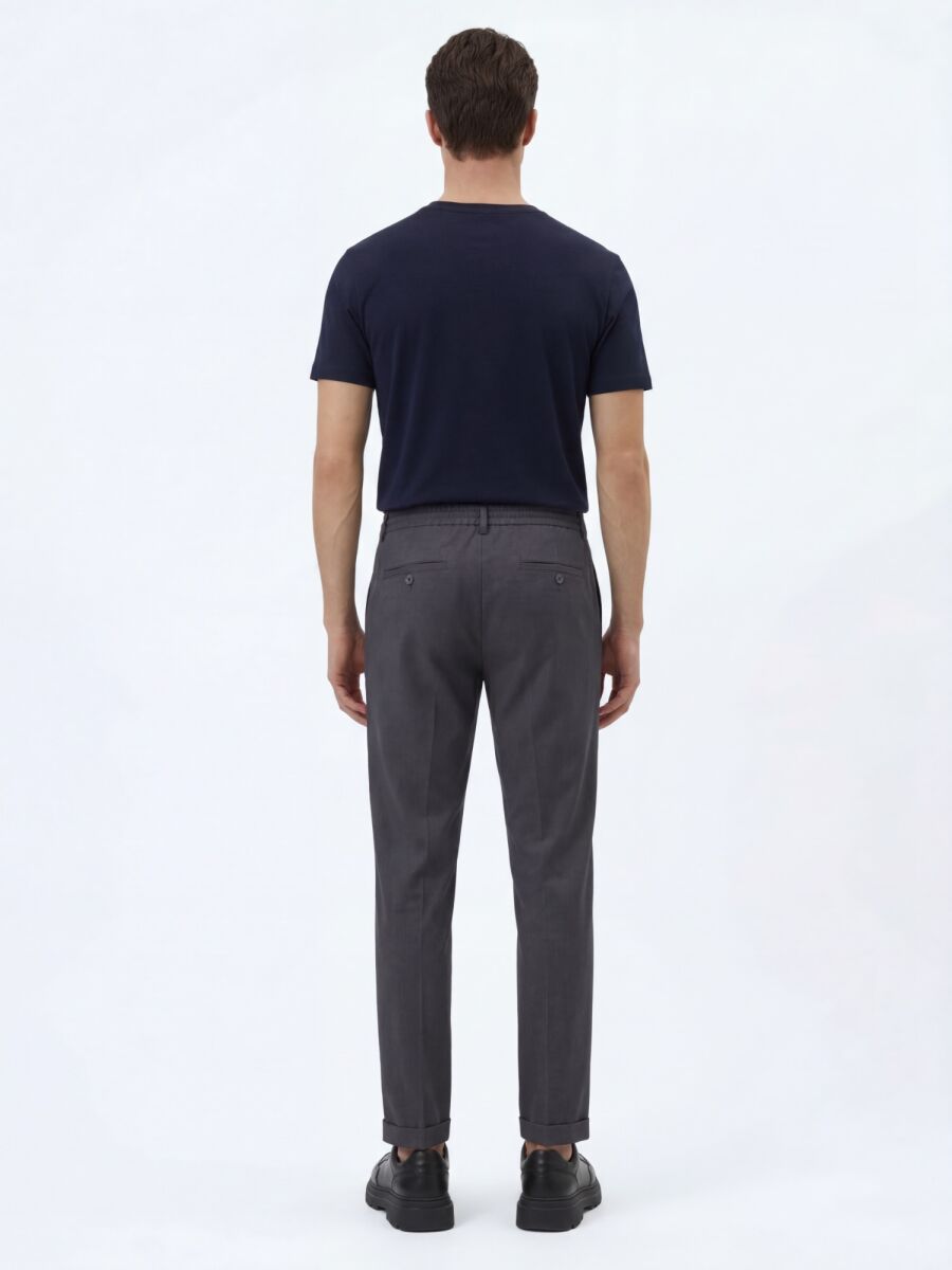 Koyu Gri Düz Dokuma Jogging Fit Casual Pamuk Karışımlı Pantolon - 4