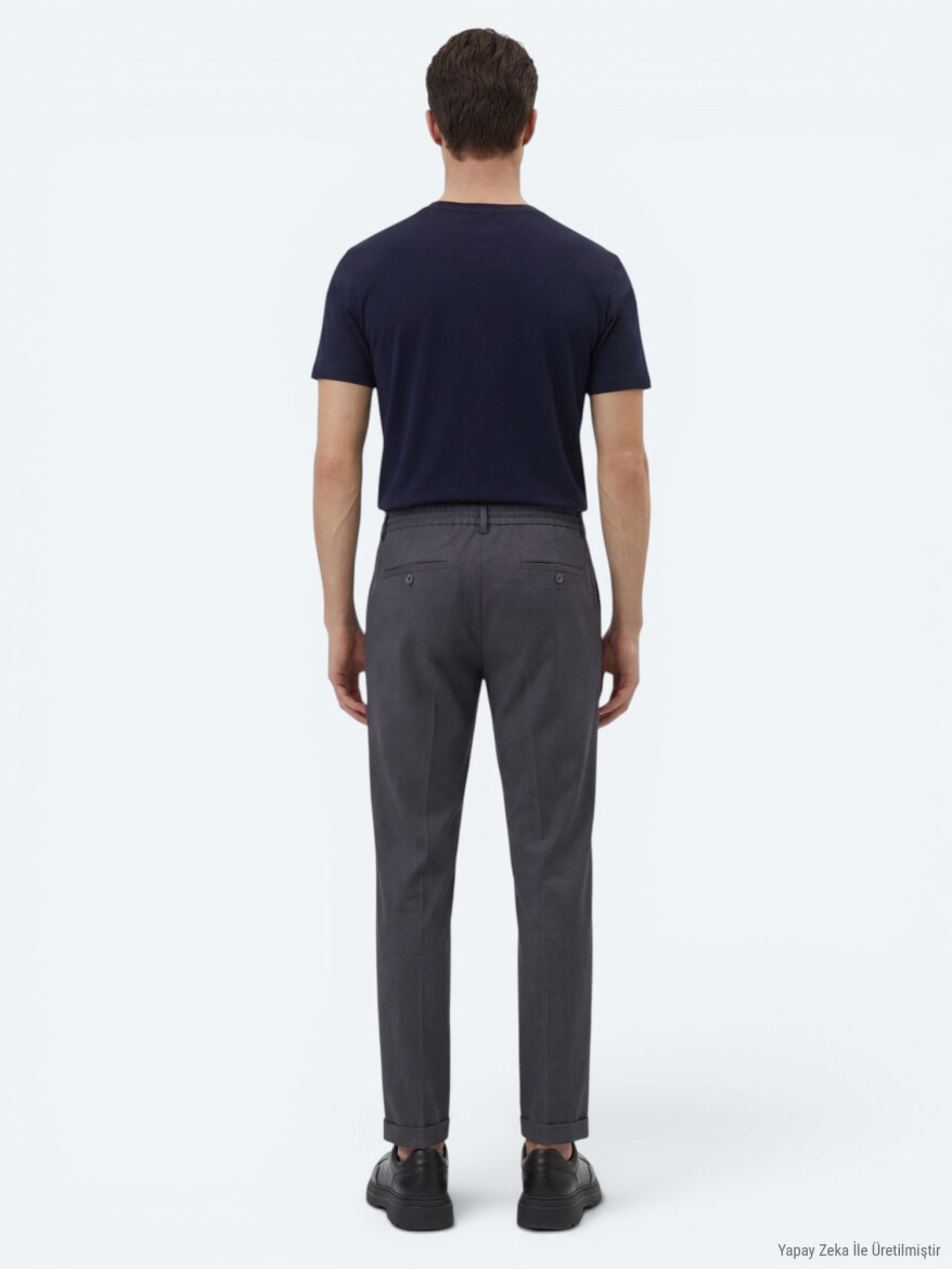 Koyu Gri Düz Dokuma Jogging Fit Casual Pamuk Karışımlı Pantolon - 4