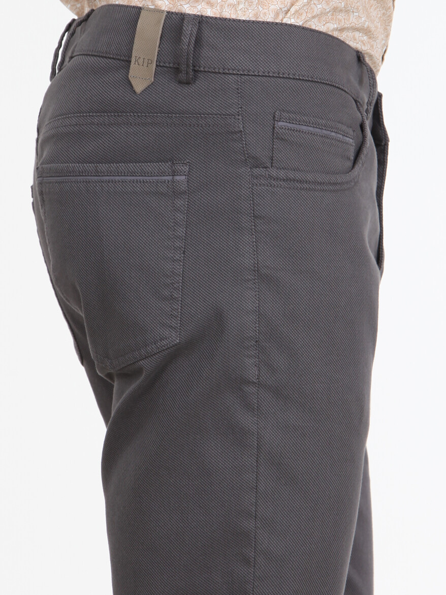 Koyu Gri Düz Dokuma Slim Fit Casual Pamuk Karışımlı Pantolon - KİP