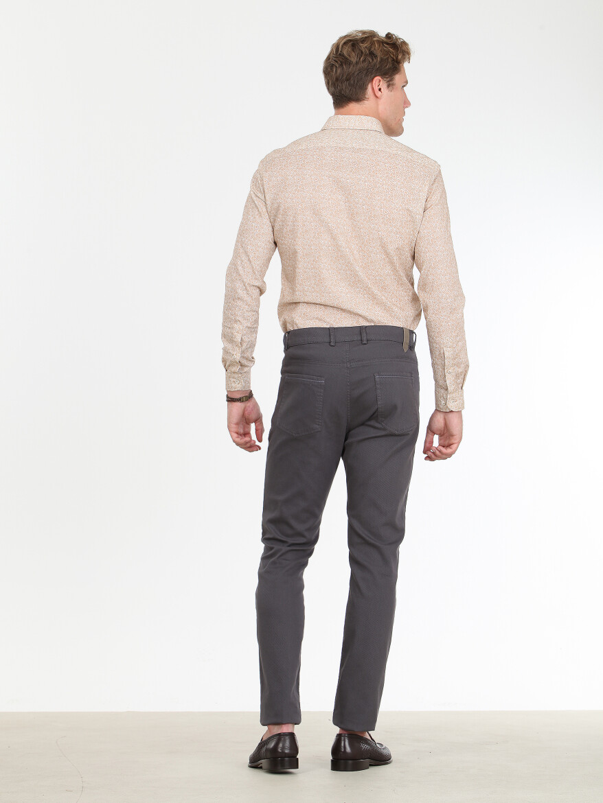 Koyu Gri Düz Dokuma Slim Fit Casual Pamuk Karışımlı Pantolon - 4