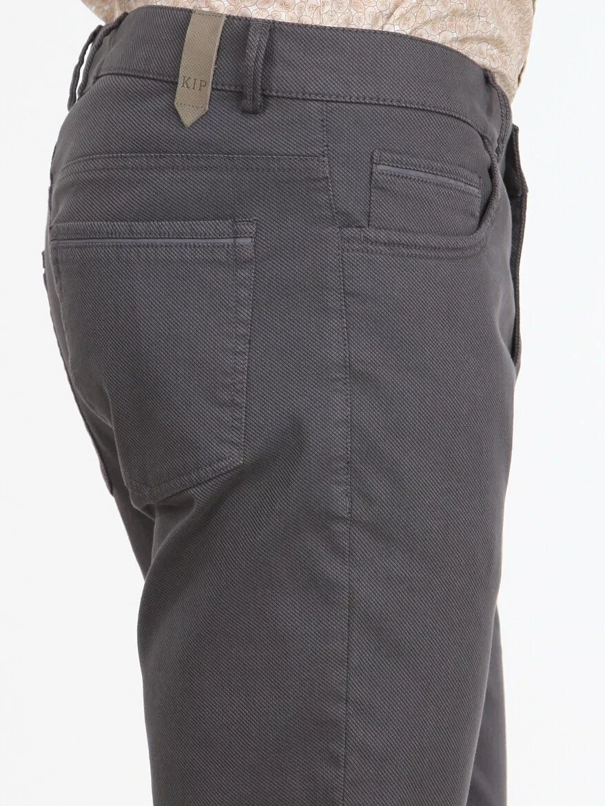 Koyu Gri Düz Dokuma Slim Fit Casual Pamuk Karışımlı Pantolon - KİP