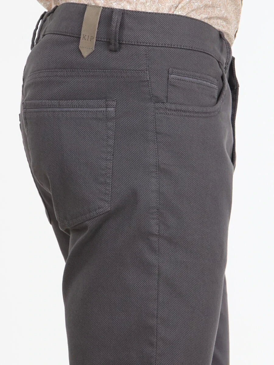 Koyu Gri Düz Dokuma Slim Fit Casual Pamuk Karışımlı Pantolon - 1