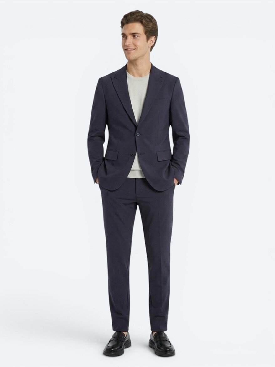 Koyu Gri Düz Modern Fit Örme Takım Elbise - 3
