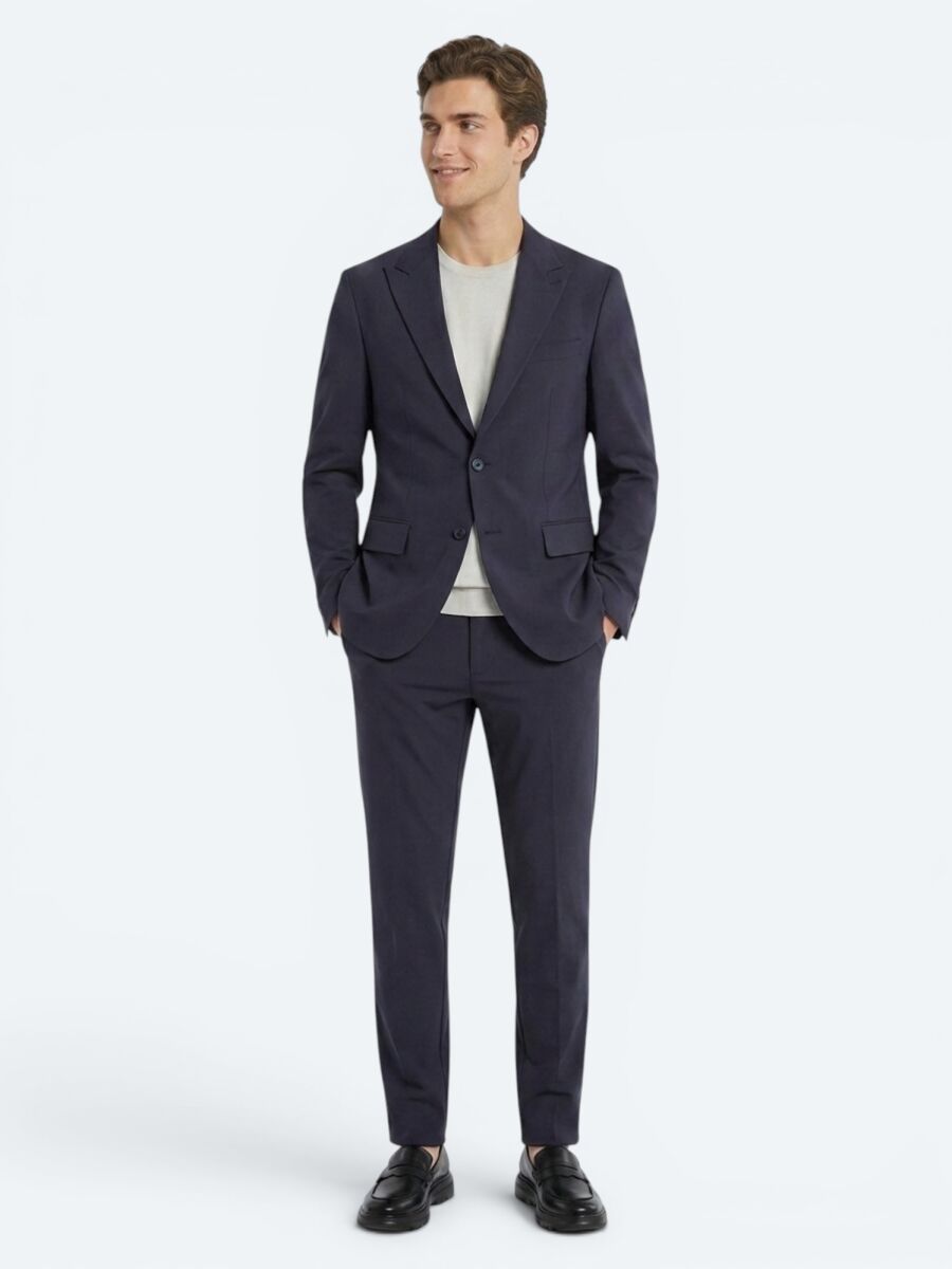 Koyu Gri Düz Modern Fit Örme Takım Elbise - 3