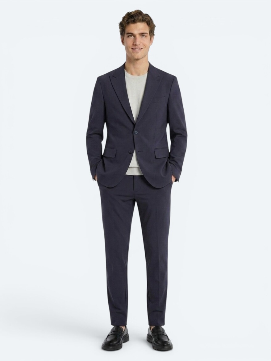 Koyu Gri Düz Modern Fit Örme Takım Elbise - 4