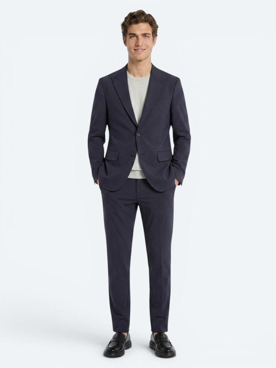Koyu Gri Düz Modern Fit Örme Takım Elbise - 4