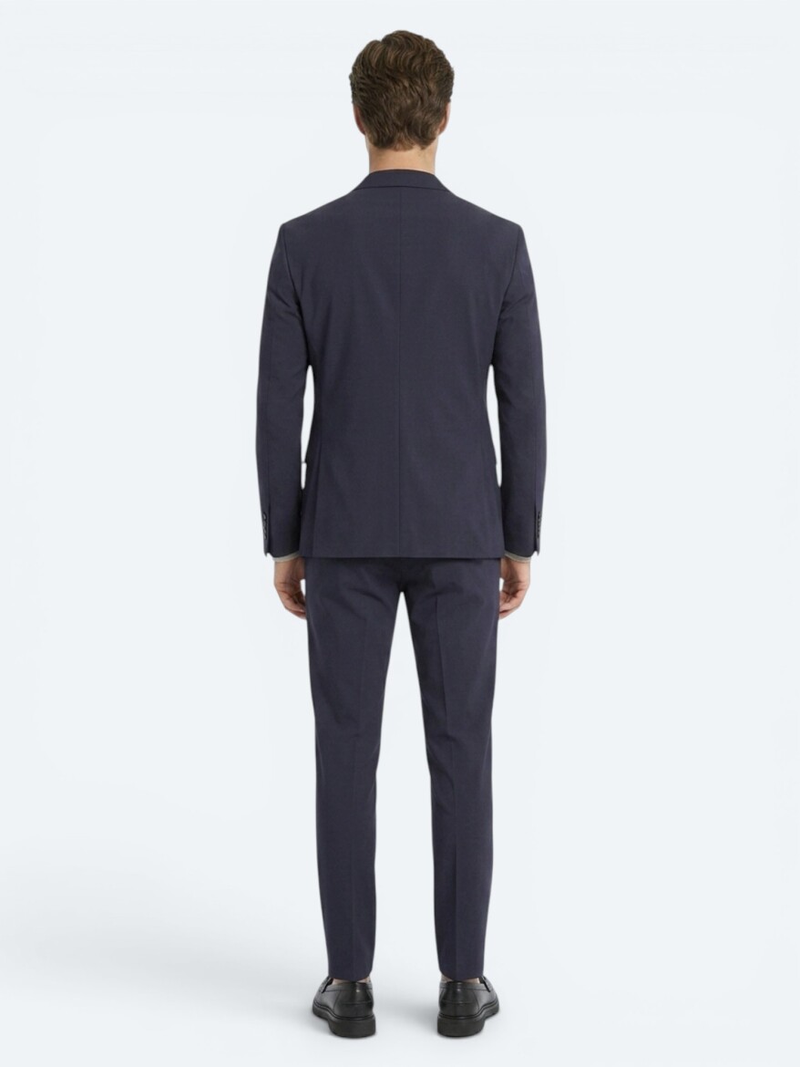 Koyu Gri Düz Modern Fit Örme Takım Elbise - 5