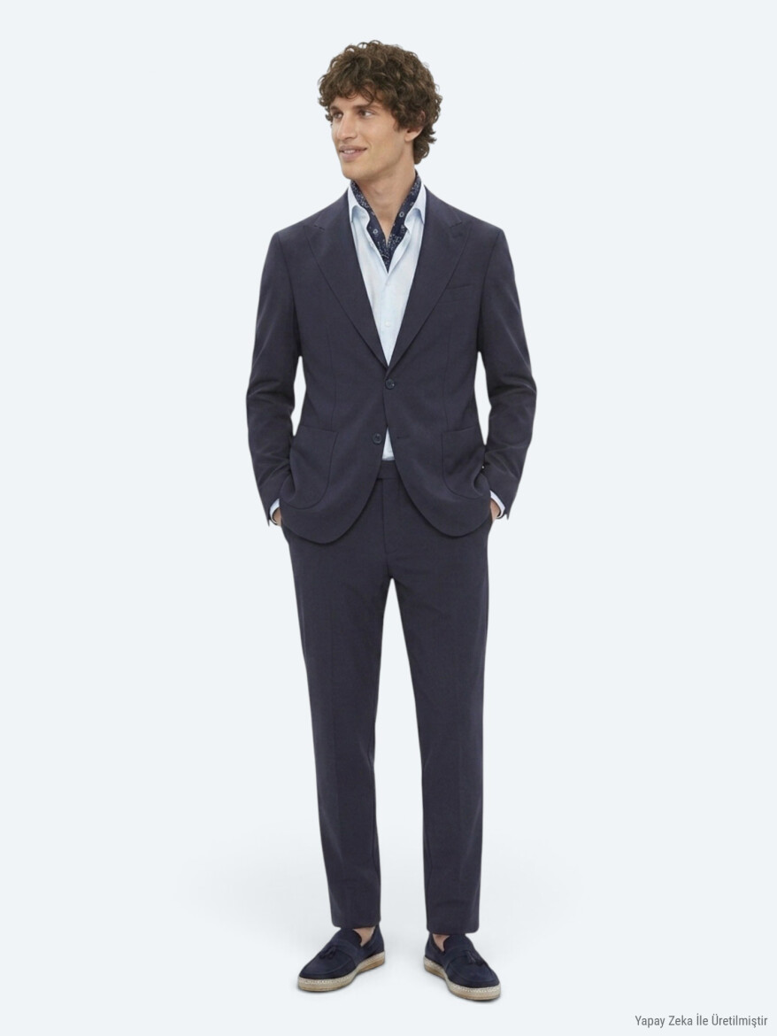 Koyu Gri Düz Modern Fit Örme Takım Elbise - KİP